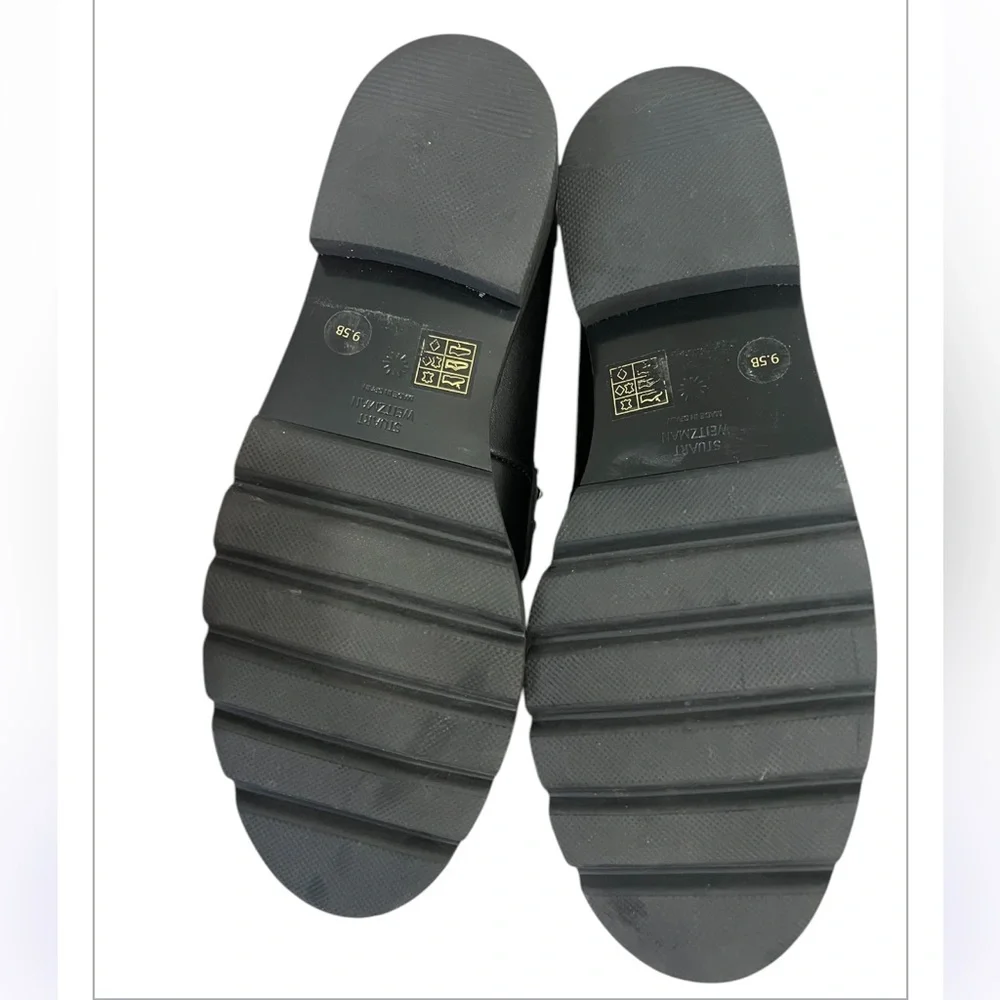 Stuart Weitzman Allpearls Black Leather Studded Lug Loafer | Classic Slip On - Picture 6 of 7